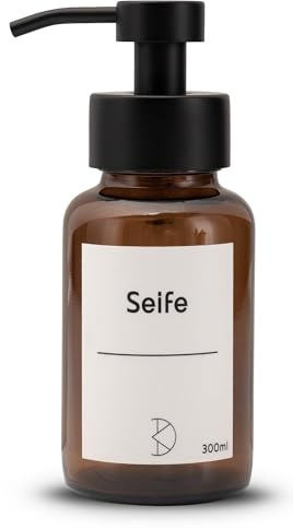 Koffs Design Glas Seifenspender - 300ml Braunglas Spülmittelspender mit Edelstahl Pumpkopf - für Küche, Bad und Gäste WC - Shampoo, Spüli, Lotion und mehr - 1 Stück