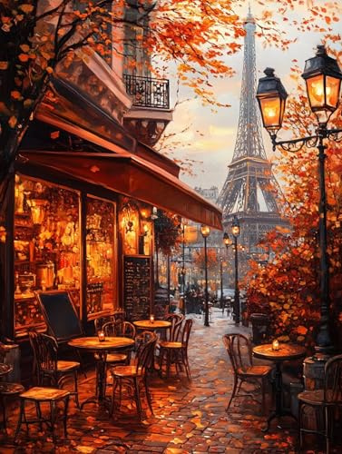 Landscape Paint by Numbers for Adults, Paint by Numbers Eiffel Tower DIY Acrylic Oil Painting Kits, with 3 Brushes, Simple Painting Kits for Beginner Kids for Home Wall Decor 30X40cm, Model 1353
