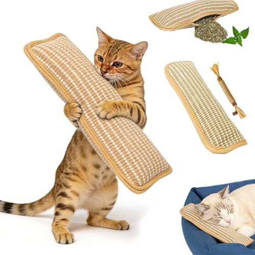 Interaktiv tuggleksak kattmynta, påfyllningsbar sisal kattmynta kudde leksak kickers, med ekologisk kattmynta, bitbeständig kattunge tandsprickningsleksaker, för inomhus klösning, tuggning och
