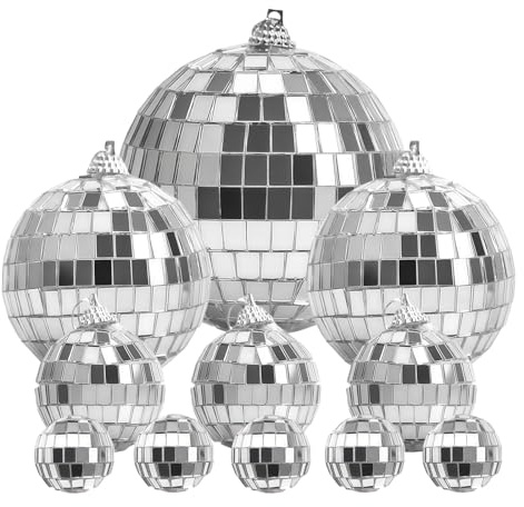 11 Stück discokugeln,discokugel deko,Discokugeln 2/4/6/8cm Spiegel,Langlebige Disco Deko, Tortendekoration für Party, Bar, Urlaubsdekoration,Geburtstag Retro 70er Party(Silber)