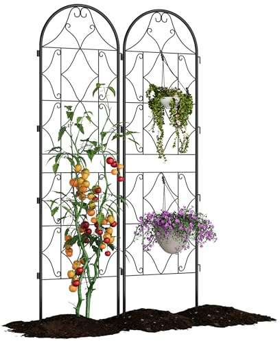 Garvee Stabiles Rankgitter Set für Garten und Terrasse – Rostfreies, schwarzes Metall, dekorativer Sichtschutz für Kletterpflanzen, Rosen, Gemüse und Blumen – Zaunpaneel 75x20-22 cm – Farbe: Schwarz,