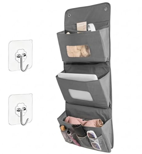 Türorganizer Hängeorganize 3-Schichten mit 4 kleinen Taschen, Waschbar Wandorganizer Hängeorganizer Camping mit 3 Klebehaken Faltbarer Hängend,Hängeaufbewahrung für Tür Wand Schlafzimmer Büro Camping