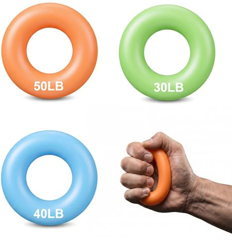 3 Piezas Fortalecedor de Agarre de Mano, Ejercitador Antebraz, 30 40 50lb | Ejercitador de Dedos para Entrenar los Músculos de las Manos Aliviar el Estrés, Silicona, Verde, Azul, Naranja