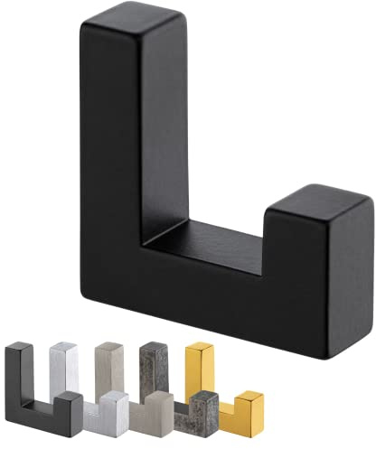 Gedotec Garderoben-Haken | 1 Stück - Huthaken eckig | TETRIS | Einzelhaken schwarz | Kleiderhaken 40 x 52 mm | Wand-Haken Garderobe unsichtbar | Design Mantelhaken inkl. Befestigungsmaterial