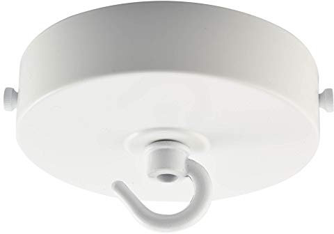 ElekTek Flache Deckenrosette Durchmesser 100 mm mit Haltebügel und Haken. Ideal für Deckenhängeleuchten und Kronleuchter. Metall- und Pulverbeschichtungen Weiß Glänzend