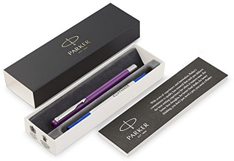 Parker Vector Rollerball Tintenroller (mit Chromzierteilen, Mittlere Schreibspitze, blaue Tinte, Geschenkbox) violett