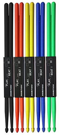 5paare Nylon Drumsticks Set Gelb Rot Grün Blau Schwarz Leichte Und Langlebige Trommelstöcke Mit Holzspitze Für Drummer Und Percussion Zubehör