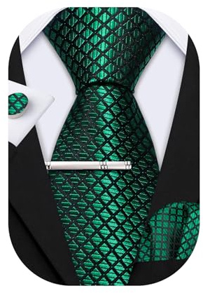 Barry.Wang Herren Krawatte Seide Set Florale Paisley-Krawatte Einstecktuch Manschettenknöpfe im Krawattenklammer Feierliche Hochzeit Party