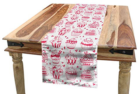 ABAKUHAUS Dessert Tischläufer, Stück Kuchenplatte, Esszimmer Küche Rechteckiger Dekorativer Tischläufer, 40 x 300 cm, Pink und Weiß