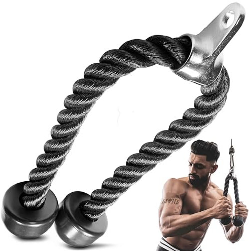 Lions Tricep Rope - Multi Gym Exercise Cord for | Press | Pull Push Down | Lat Bar Machine | Cable Attachment | Heavy Pulley | Easy Grip | Rubber Ends | 27 Long |