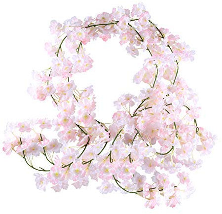HUAESIN 2 Pcs 1.8m Künstliche Girlande Kirschblüten Kunstblumen Hängend Blumen Rosa Blumengirlande Künstlich Hängepflanzen für Hochzeit Fahrrad Wand Balkon Garten Hause