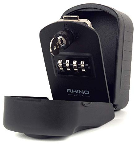 Rhino Lock Secure Pro - Combination Key Safe Wall Mounted - Lock Box/Key Box- Large Internal Storage for Keys with 4 Digit Lock, Emergency Key Access & Patented Code Recovery System #UKBrand (Black)