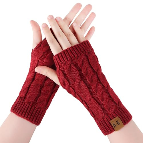 BLURBE Fingerless Gloves for Women - Arm Wrist Warmers, Ladies Winter Cashmere Arm Fingerless Gloves Mittens Wrists Knitted Warmers with Thumb Hole for Women Gifts UK