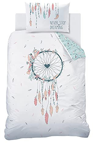 Matt&Rose TRAUMFÄNGER Baby-Bettwäsche Set 100x135 · Mädchenbettwäsche · Kinderbettwäsche · Bohemian Style, Blumen, Federn - Kissenbezug 40x60 + Bettbezug 100x135 cm - 100% Baumwolle