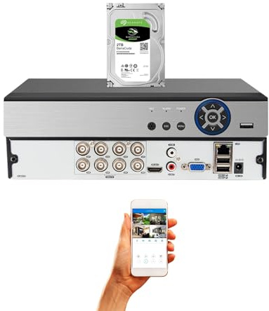 Evertech H.265 8 Channel Hybrid DVR Security Recorder with 2TB Hard Drive, Compatible with 720P, 1080P AHD/TVI/CVI/Analog Cameras