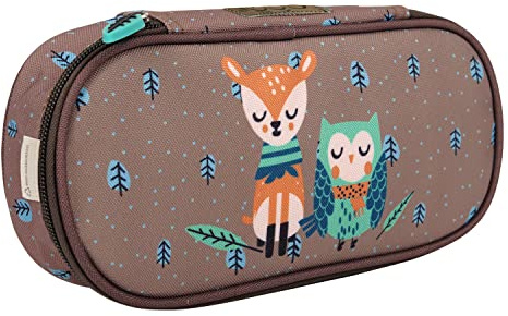 PERLETTI Astuccio Ecologico Bambina Bambino con Cerbiatto Gufo - Astuccio Piccolo con Cerniera Tessuto Eco - Porta Penne per Asilo e Scuola Elementare Pratico e Resistente - 5x22x10 cm (Cerbiatto)