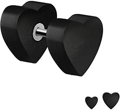 Treuheld® Schwarzer Fake Plug aus Holz mit Herz | Ohrstecker zum Schrauben [1.] - 8 mm