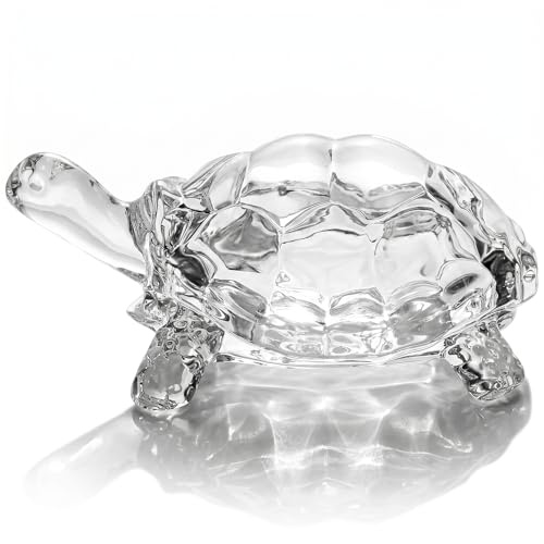 Veemoon Chinese Feng Shui Tortoise, Crystal Glass Turtle Animal Figurine for Peace Prosperity Positive Energy Decoration