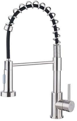 Ibergrif Robinet Cuisine avec Douchette Extensible 360° Pivotant, Mitigeur Évier à Arc Élevé, 2 Modes de Pulvérisation, Acier Inoxydable Économe en Eau, Design Moderne, M22143A