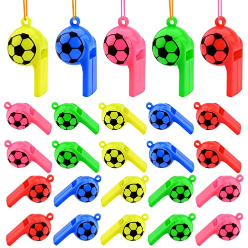 Bekecidi 25 PCS Sifflets de Football Enfants Sifflets en Plastique avec Lanière Sifflets Sports Enfants Football Articles de Fête Sac de Remplissage Football Party Favors pour Garçon et Filles