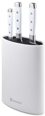 BERGNER NATURALLY - Juego de 4 Pzs Cuchillos de Acero Inoxidable - Incluye Bloque - Acabado Mate Pulido - Mangos TPR Blanco con 3 Remaches - Diseño Seguro y Elegante, Blanco