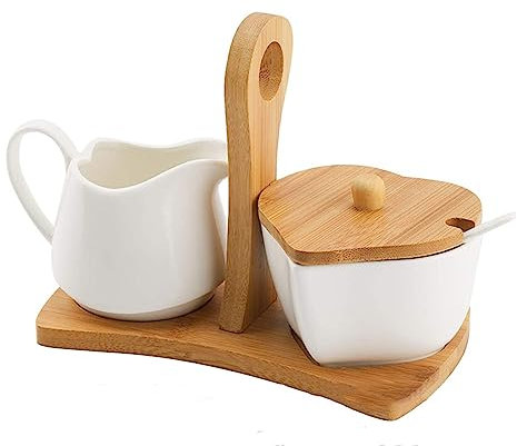 BradOc Sugar Bowl and Creamer Set with Lid Spoon Ceramic Creamer Sugar Pot Mini Coffee Milk Creamer Jug Porcelain Serving Pitcher Sauce Jug Sauciere Bowl 1 Set,Brown
