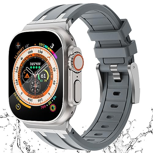 KADES 49mm 46mm 45mm 44mm 42mm(Series 3) für Apple Watch Armband, Silikon Sport Ersatzarmband mit Edelstahladapter für iWatch Ultra 3 2 1/SE 3 2 1/Series 11 10 9 8 7 6 5 4 3 2 1, Blau Grau