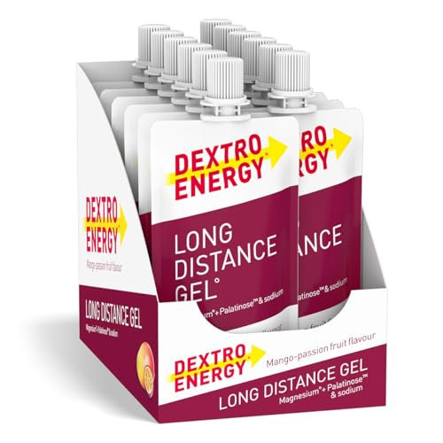 Dextro Energy Long Distance Gel Mango Passionfruit + Magnesium und Natrium - 12x50ml (12er Pack) - High Carb Energy Gel mit Palatinose und Elektrolyte