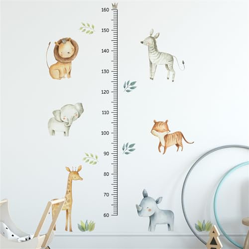 Ueiwffzo Selbstklebend Wandsticker Messlatte Kind Waldtiere Giraffe Löwen Elefanten Wandtattoo Wanddeko für Wohnzimmer Kinderzimmer Schlafzimmer Flur küche Büro