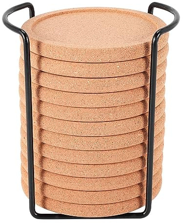 FutureHight Sottobicchiere in sughero con labbro per ventosa, spesso, piattino con supporto resistente al e all'acqua, sottobicchieri rotondi utilizzabili per bar in vetro