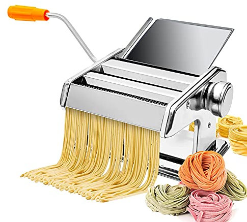 PTATT Manuelle Nudelmaschine, 150 Walze Nudelmaschine Maschine Mit 6 Einstellbare Dicke Einstellung Für Die Herstellung Von Frischen Nudeln Oder Knödel Skins, Küche Silver