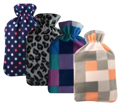 Hot Water Bottle 2 Liter with Fleece Cover - Natural Rubber Hot Water Bag for Back Pain, Neck and Shoulder, Period Cramps Pain Relief, Secure & Leakproof Heating Pads (Assorted Colours)