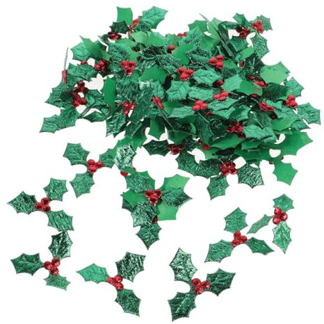 PRETYZOOM 300 STK Künstliche Stechpalmenbeere Meer-stechpalmen-Pflanzen Verzierungen Zum Basteln Weihnachtsmütze Patches Rote Beere Der Stechpalme Haar-Charme Rote Beeren Blätter