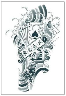 GoDdis 2 Pieces Of Poker Mahjong Herbal Temporary Tattoo Fake Tattoo Stickers Waterproof Long-Lasting Men'S Juice Semi-Permanent Lasting For Two Weeks