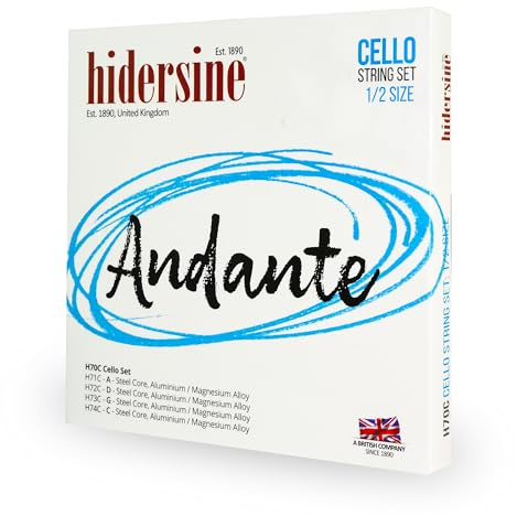 Hidersine Andante Cello-Saiten-Set für 1/2 Größe, Stahlkern, Legierungssaiten, Langlebigkeit und einfaches Spielgefühl, ausgezeichneter Klang und tolles Preis-Leistungs-Verhältnis. Ideal für