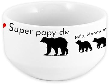 Générique Bol Personnalisé Papa Papy Ours avec Prénoms Enfants, Bol Famille Ours 720 ML, Cadeau Personnalisé Fête des Pères Anniversaire