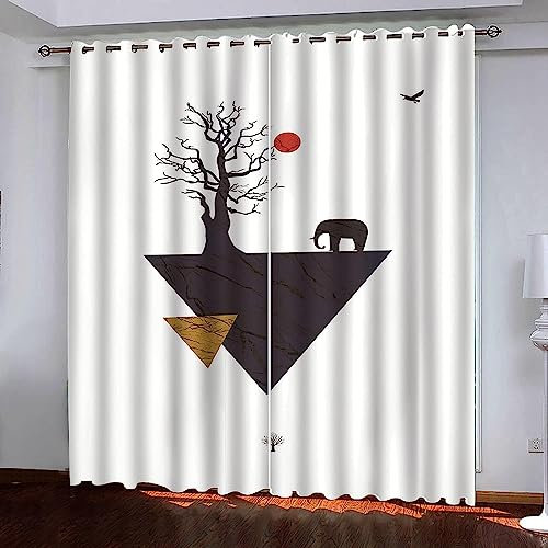 Vorhang Kinderzimmer Weißer Dreieckiger Elefant Kinder Vorhänge Mit Ösen Polyester Gardinen Thermovorhang Blickdicht Ösenschal Kindergardinen Für Wohnzimmer Schlafzimmer, 2Er Set,-7I9P3O0L2Q7