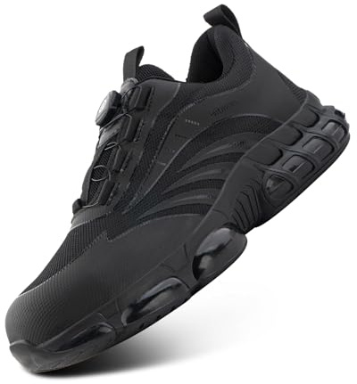 Hitmars Safety Shoes Men Safety Trainers Womens Steel Toe Cap Work Trainers Kitchen Shoes Wide Fit Work Shoes Site Non Slip Black UK Size 10（EU45）