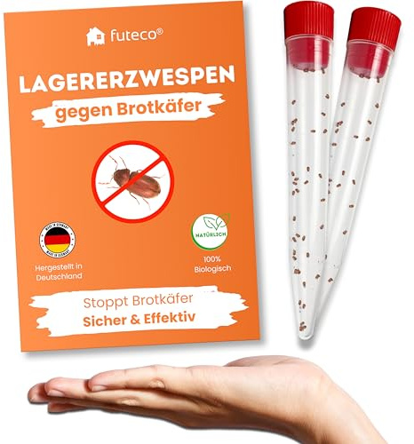 Futeco® Lagererzwespen gegen Brotkäfer & Co. – ca. 80 Nützlinge für 30 m² | Bekämpft den Befall an der Quelle - 100% Chemiefrei – für warme und kühle Temperaturen – Alternative zu Brotkäferfalle
