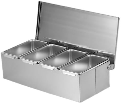Jerliflyer Boîte d'assaisonnement à 4 compartiments en acier inoxydable de grande capacité, mallette de rangement pour épices pour l'organisation de la cuisine