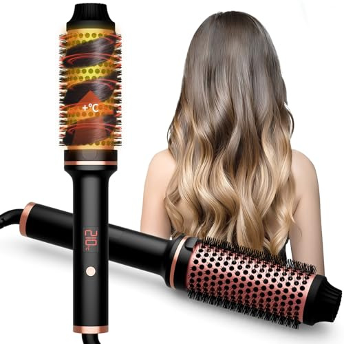 Thermal Brush 38MM Thermobürste 120-210℃, Heated Round Brush 3 in 1, Erhöhen Sie das Haarvolumen, Lose Locken, Glattes Haar, Leichte Kompakte Größe, Dual Spannung Passend für Reise