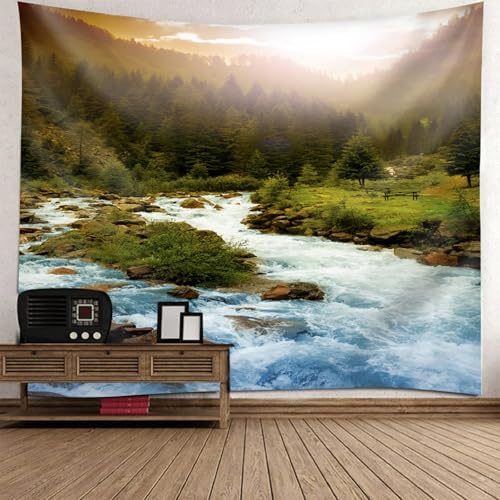 Bishilin Tapestry Wall Hanging 150x130CM, Wandbehang Wandteppich Natur Berge Wald und Flüsse Wandbehang Wandtuch für Schlafzimmer Wohnzimmer Kinderzimmer