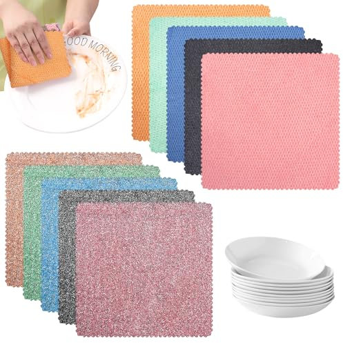 10 Pièces Chiffons à Vaisselle en Fil Métallique Polyvalents, 25x25cm Réutilisable Chiffon de Nettoyage en Métal, Chiffons à Vaisselle en Fil Métallique Double Couche pour les Ustensiles de Cuisine