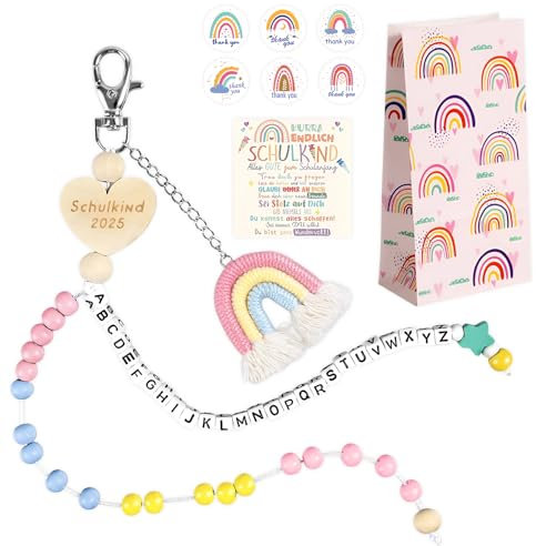 Einschulung Geschenk, Rechenkette 1. klasse 2025, Schultüte Mädchen Füllung, Glücksbringer Schulanfang, Sachen für die Schultüte Mädchen, Schulanfang Geschenk Glücksbringer mit Grußkarte (Rosa)