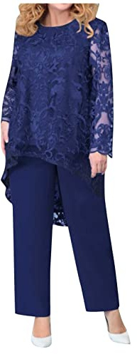 Hosenanzug Damen Festlich Elegant 2 Teiler Hosenanzug Damen Hochzeit Brautmutter Chiffon Abendanzug Sets Frauen Cocktail Party Vintage Zweiteiler Shirt Und Hose Weites Bein Anzughose
