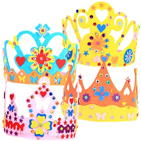 Vaguelly 4 Sätze Teiliges Geburtstagshüte Diy Krone Bastelset für Bunte Geburtstagskrone mit Blumen und Schmetterlingen für Feiern und Cosplay
