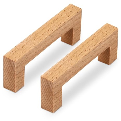 SYZOW 6 Stück Holz Möbelgriffe Schrankgriffe Holz mit Schrauben Lochabstand 96mm, Länge 111mm