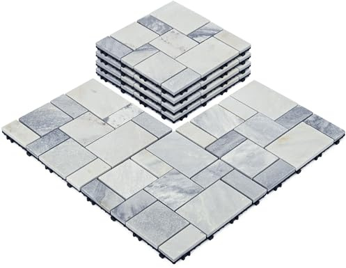 jxgzyy 4PCS Interlocking Deck Tiles, 12x12 Outdoor Patio Tiles, Waterproof DIY Outdoor Flooring, Natural Marble Floors for Porch, Garden, Pathway, Gray Slate (4 sq. Ft)