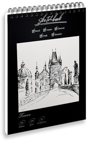 Sketchbook - Cuaderno de Dibujo - Bloc de Dibujo A4 - Libreta Dibujo - Cuaderno para Pintar, Papel Grueso 200g/m², 50 Hojas/100 Páginas, Encuadernación en Espiral para Bocetos, Ilustración, Acrílico