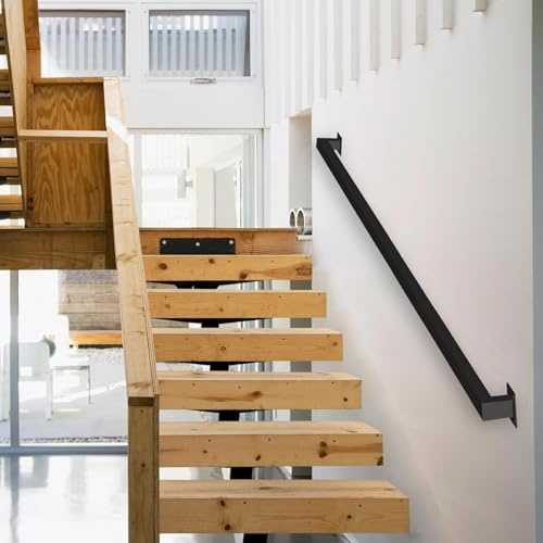 Junvstor Barandilla de Escalera para Interiores, pasamanos metálicos para escaleras Interiores de 30 a 600 cm, pasamanos de Escalera para Pared, para Interiores y Exteriores, barandilla Negra.(600cm)